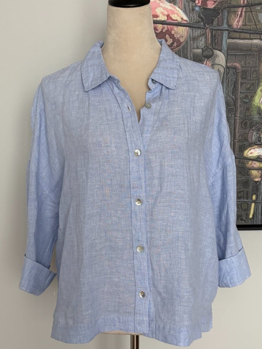 NWOT Sigrid Olsen Blue Linen Shirt L